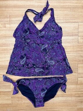 Converse One Star Purple Paisley Tankini Set 2 Piece Halter Swimwear Size M NWOT